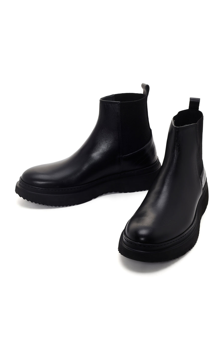 Men's Black Thick Soled Leather Chelsea Boots