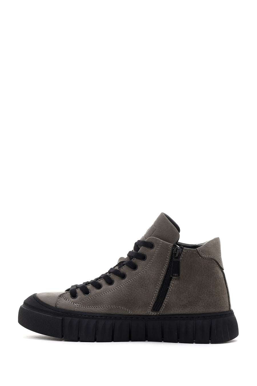Men's Gray Zippered Casual Nubuck Leather Boots