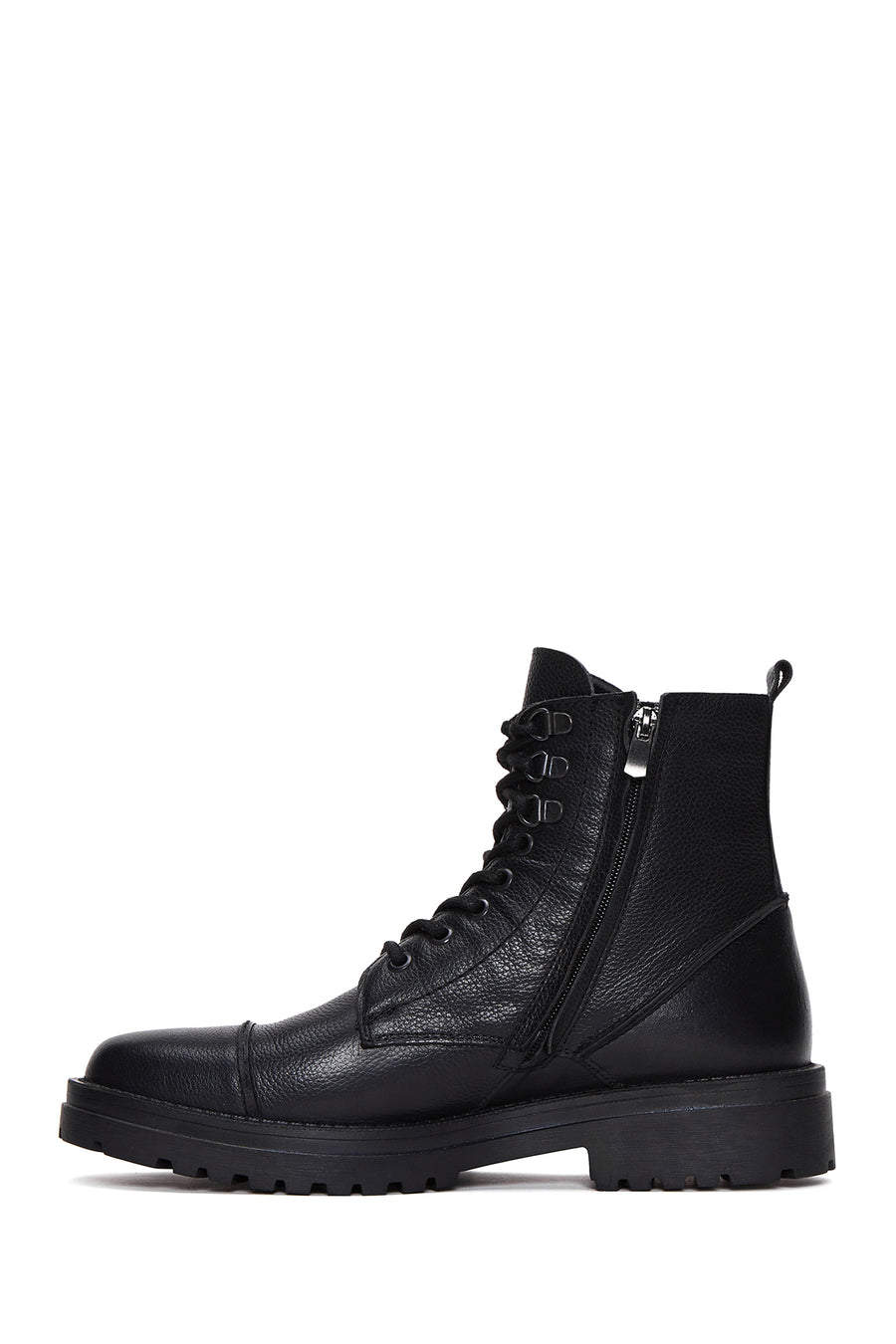 Men's Black Leather Zippered Casual Boots