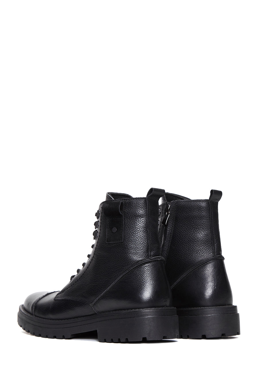 Men's Black Leather Zippered Casual Boots