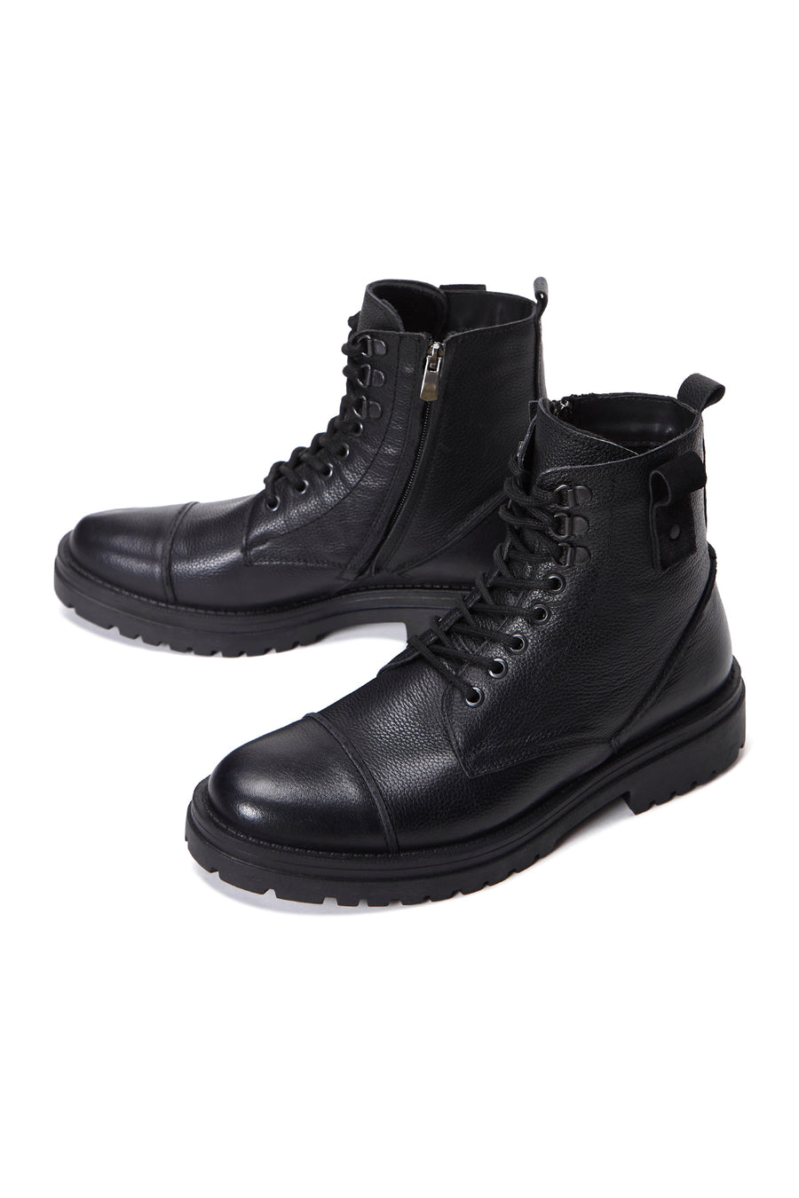 Men's Black Leather Zippered Casual Boots