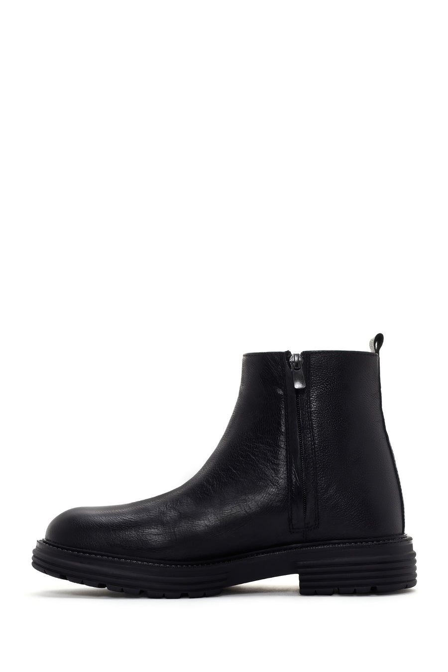 Men's Black Zippered Leather Boots