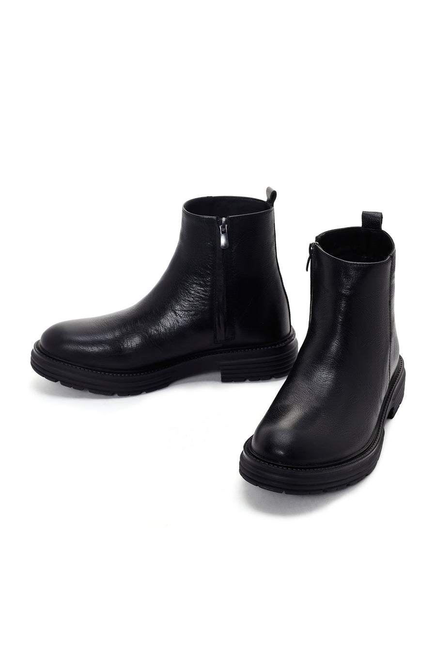 Men's Black Zippered Leather Boots