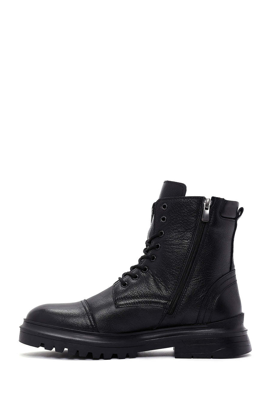 Men's Black Zippered Leather Boots