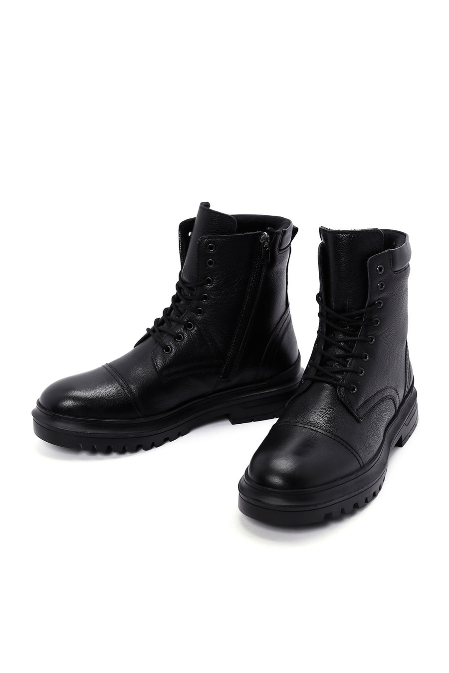 Men's Black Zippered Leather Boots