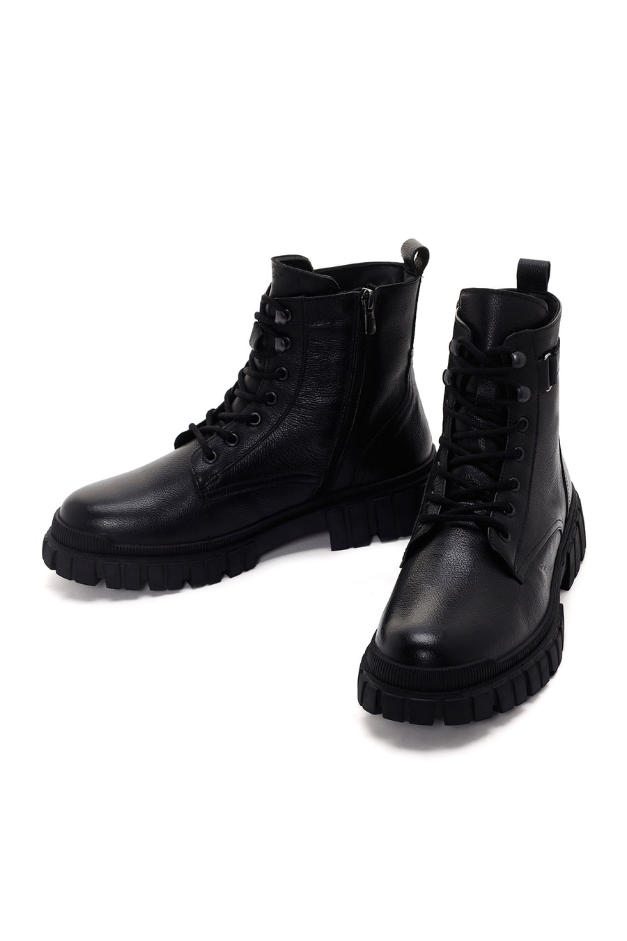 Men's Black Zippered Casual Leather Boots