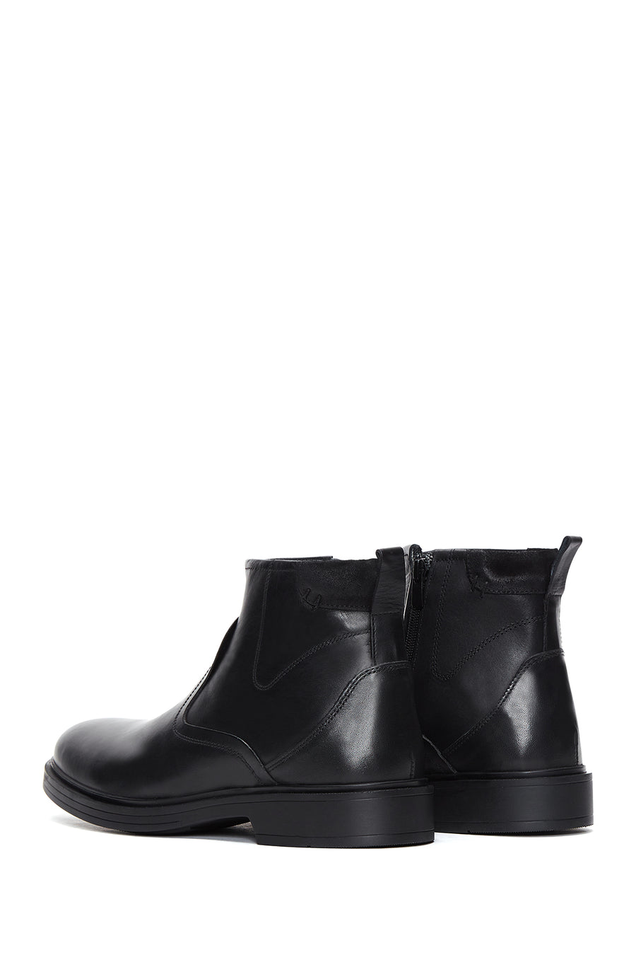 Erkek Siyah Deri Fermuarlı Bot