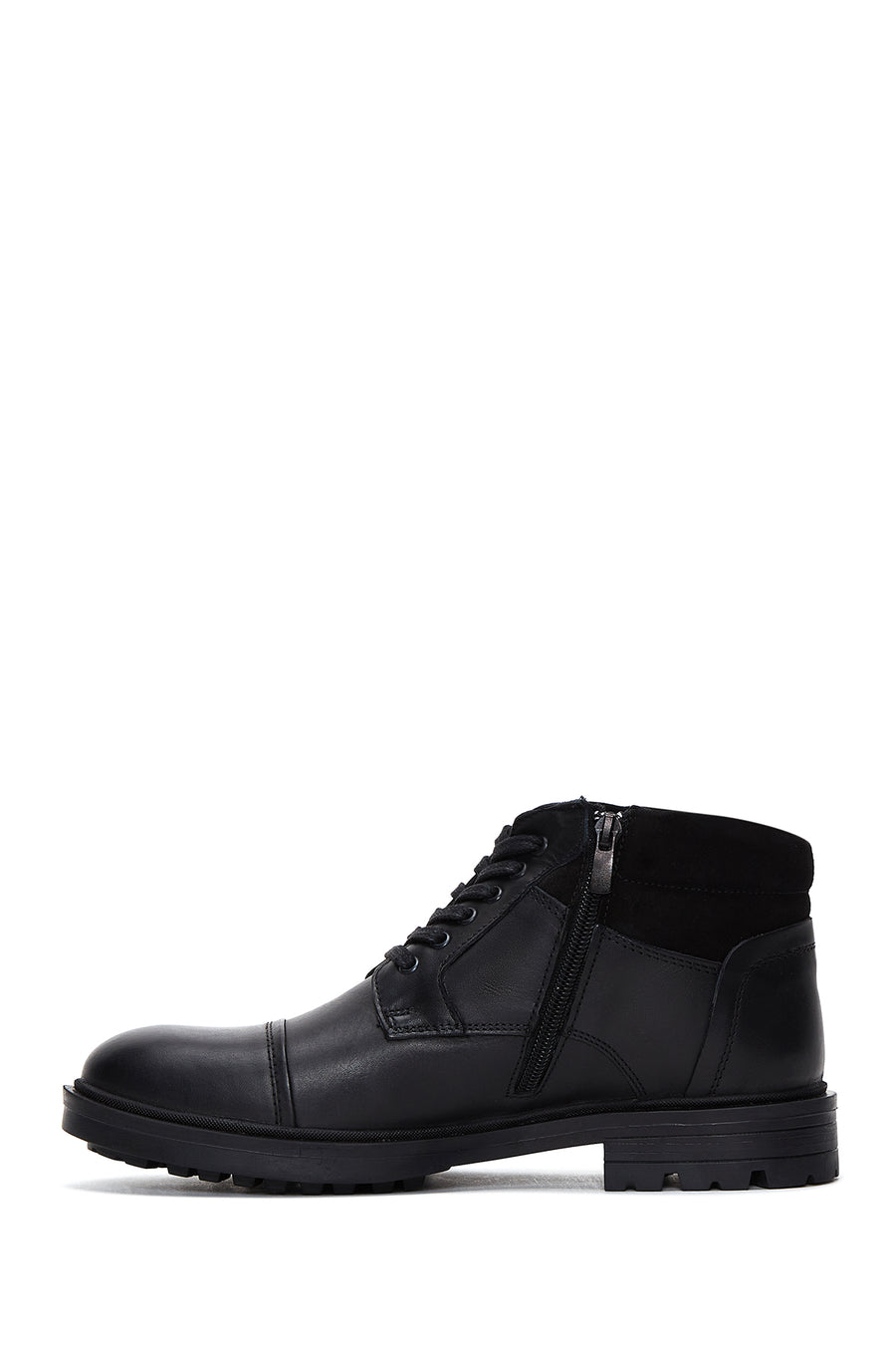 Men's Black Leather Zippered Casual Boots