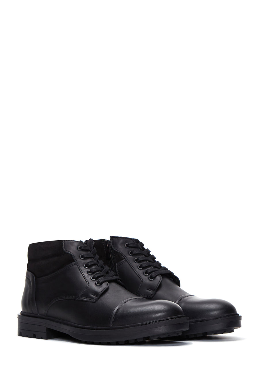 Men's Black Leather Zippered Casual Boots