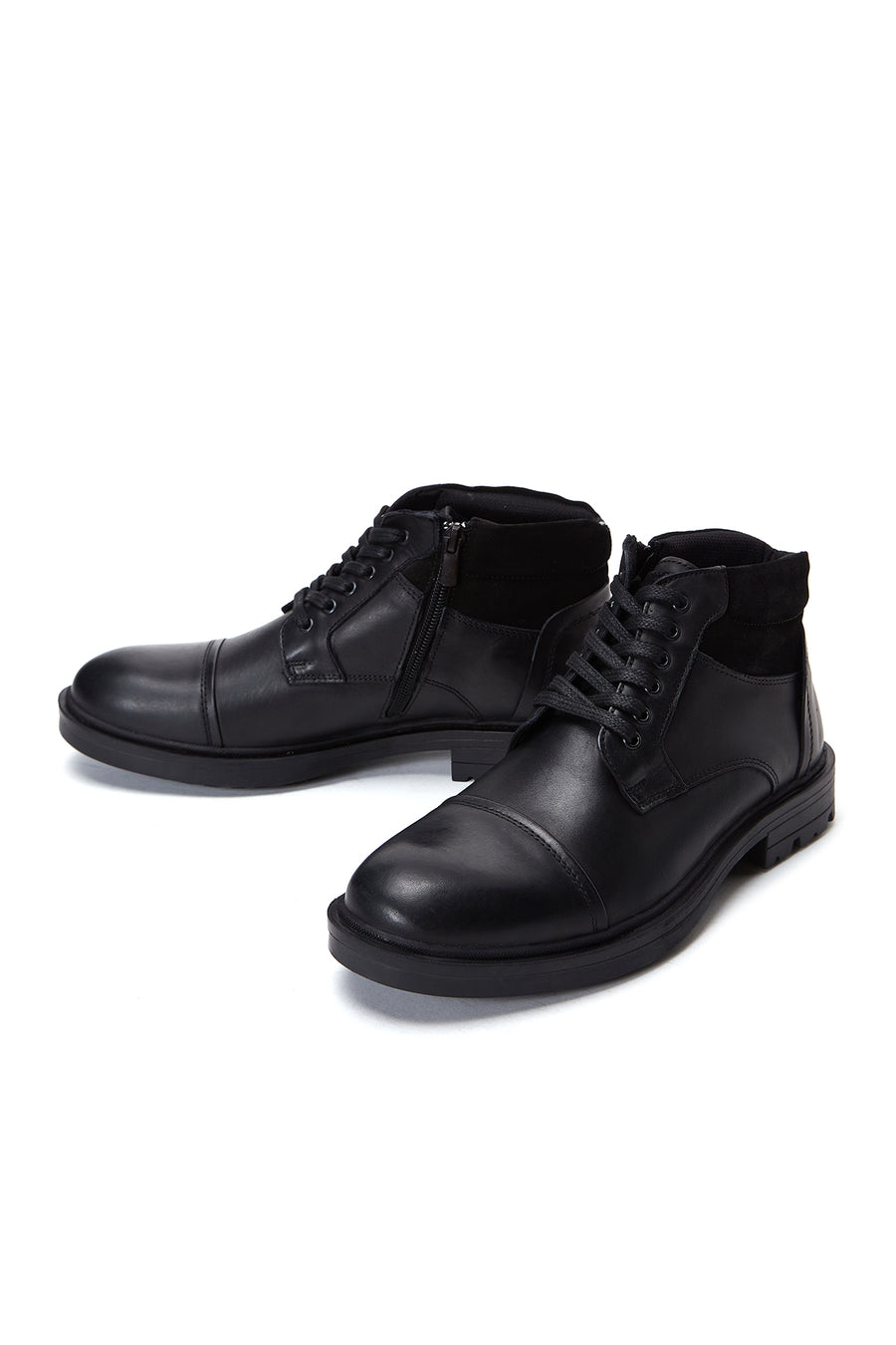 Men's Black Leather Zippered Casual Boots