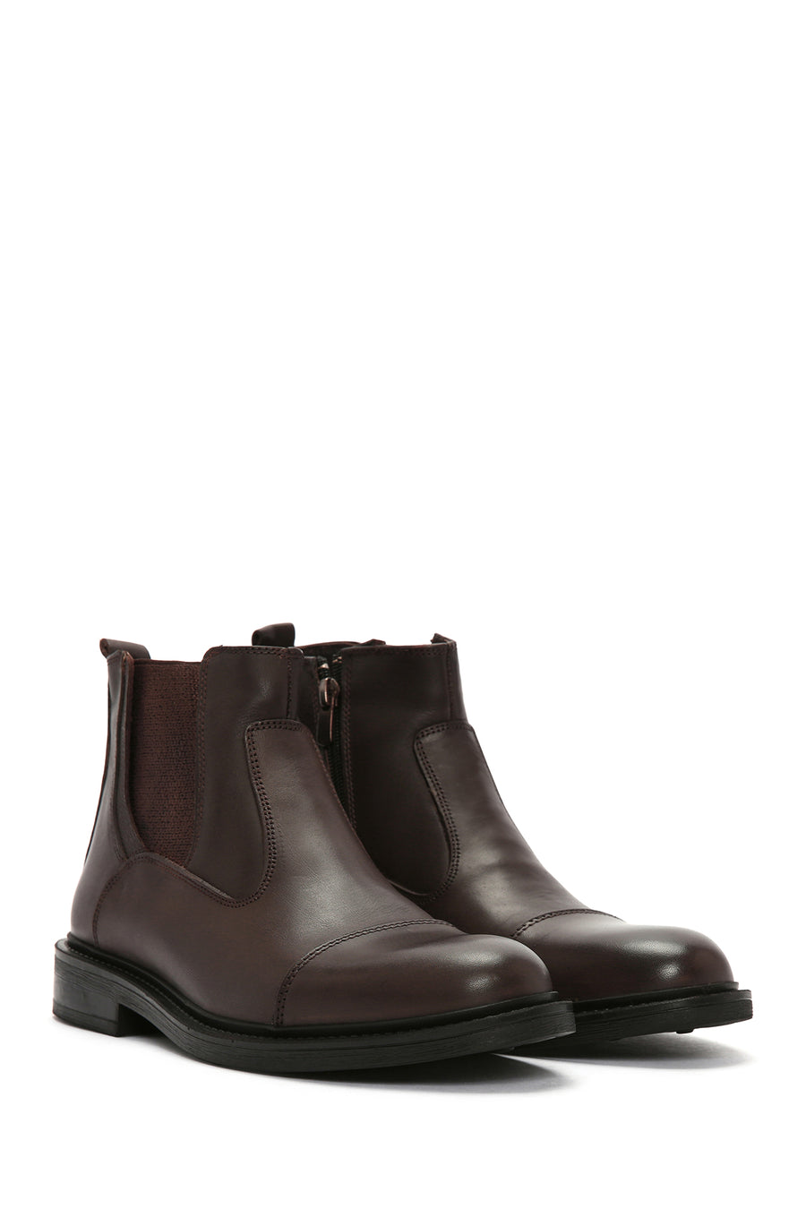 Men's Brown Leather Zippered Classic Boots