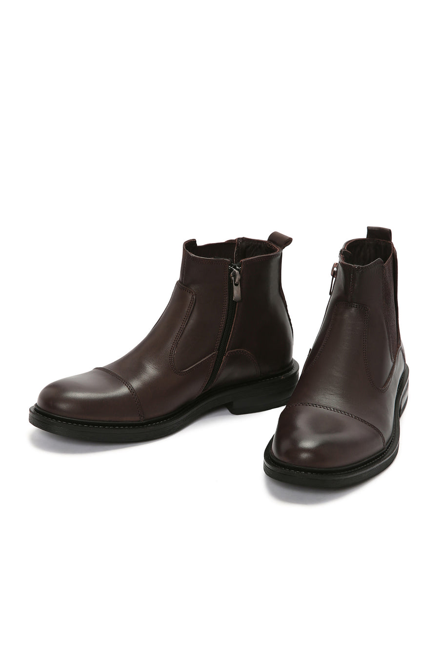 Men's Brown Leather Zippered Classic Boots