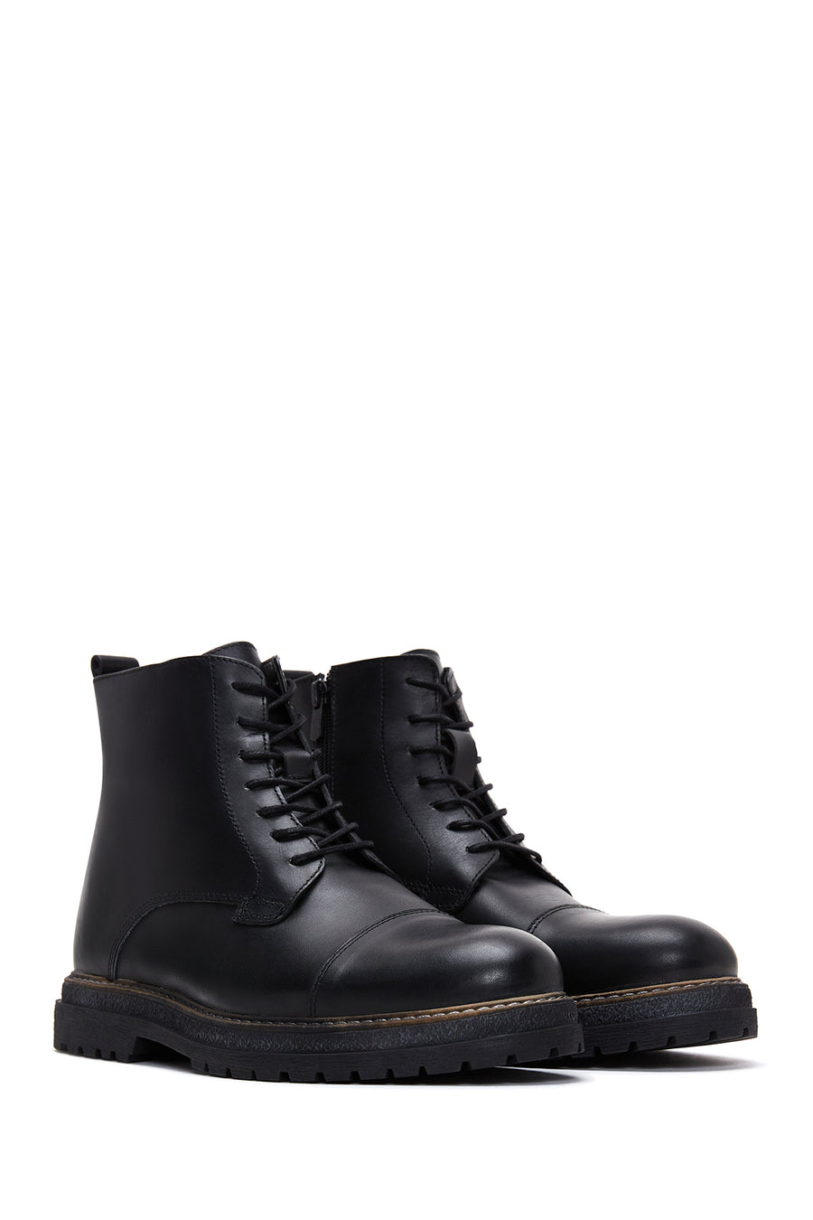 Men's Black Leather Zippered Casual Boots