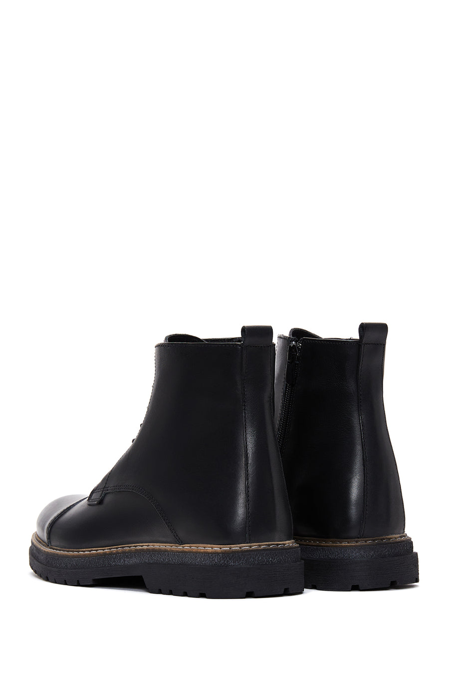 Men's Black Leather Zippered Casual Boots