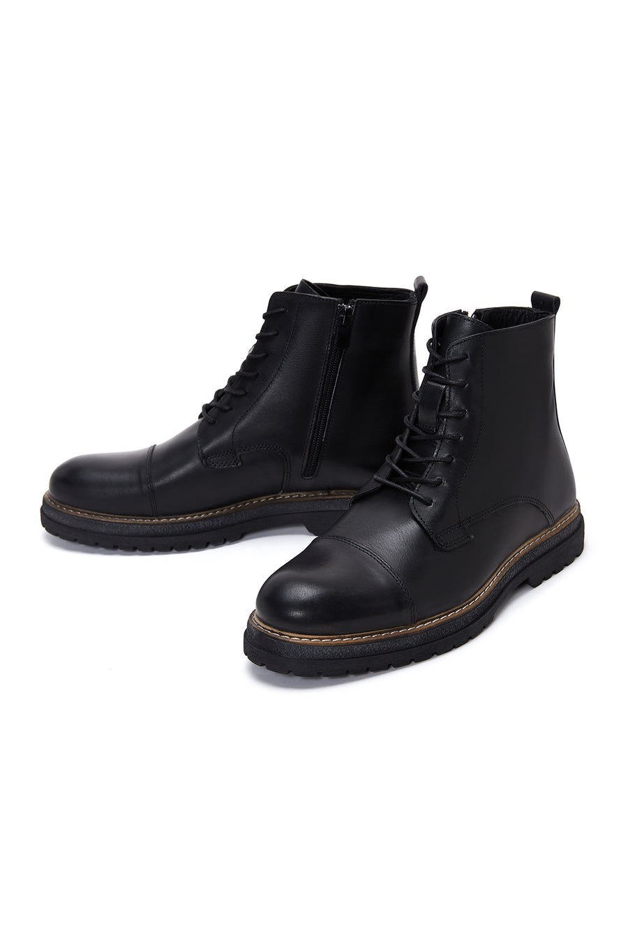 Men's Black Leather Zippered Casual Boots