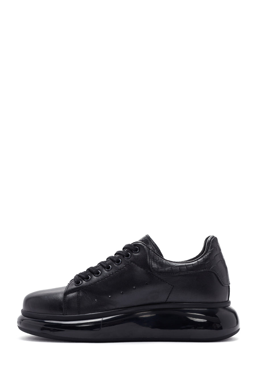 Erkek Siyah Bağcıklı Kalın Tabanlı Deri Sneaker