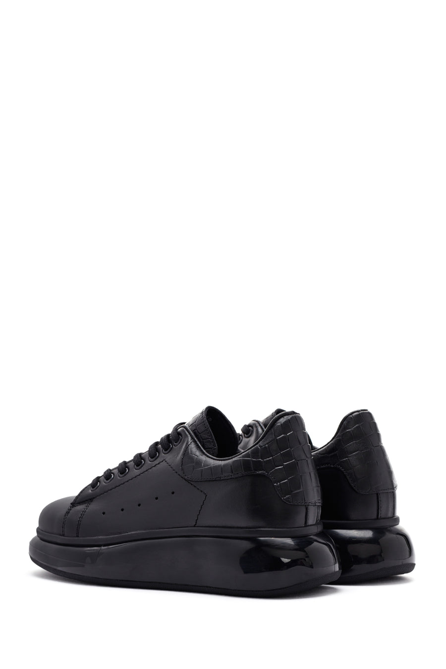 Erkek Siyah Bağcıklı Kalın Tabanlı Deri Sneaker