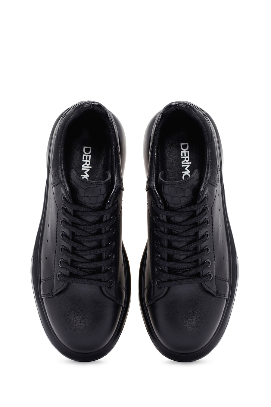 Erkek Siyah Bağcıklı Kalın Tabanlı Deri Sneaker