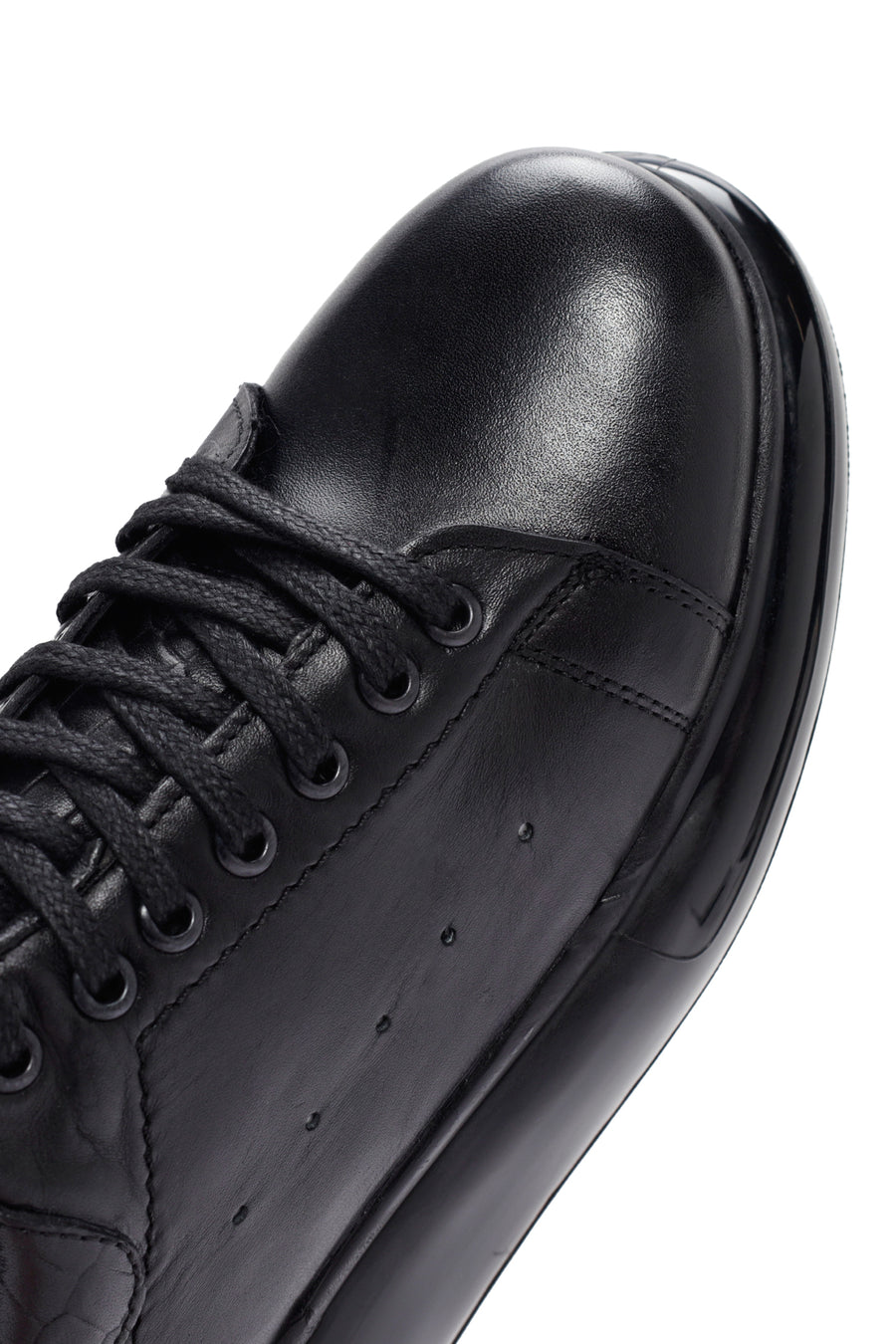 Erkek Siyah Bağcıklı Kalın Tabanlı Deri Sneaker