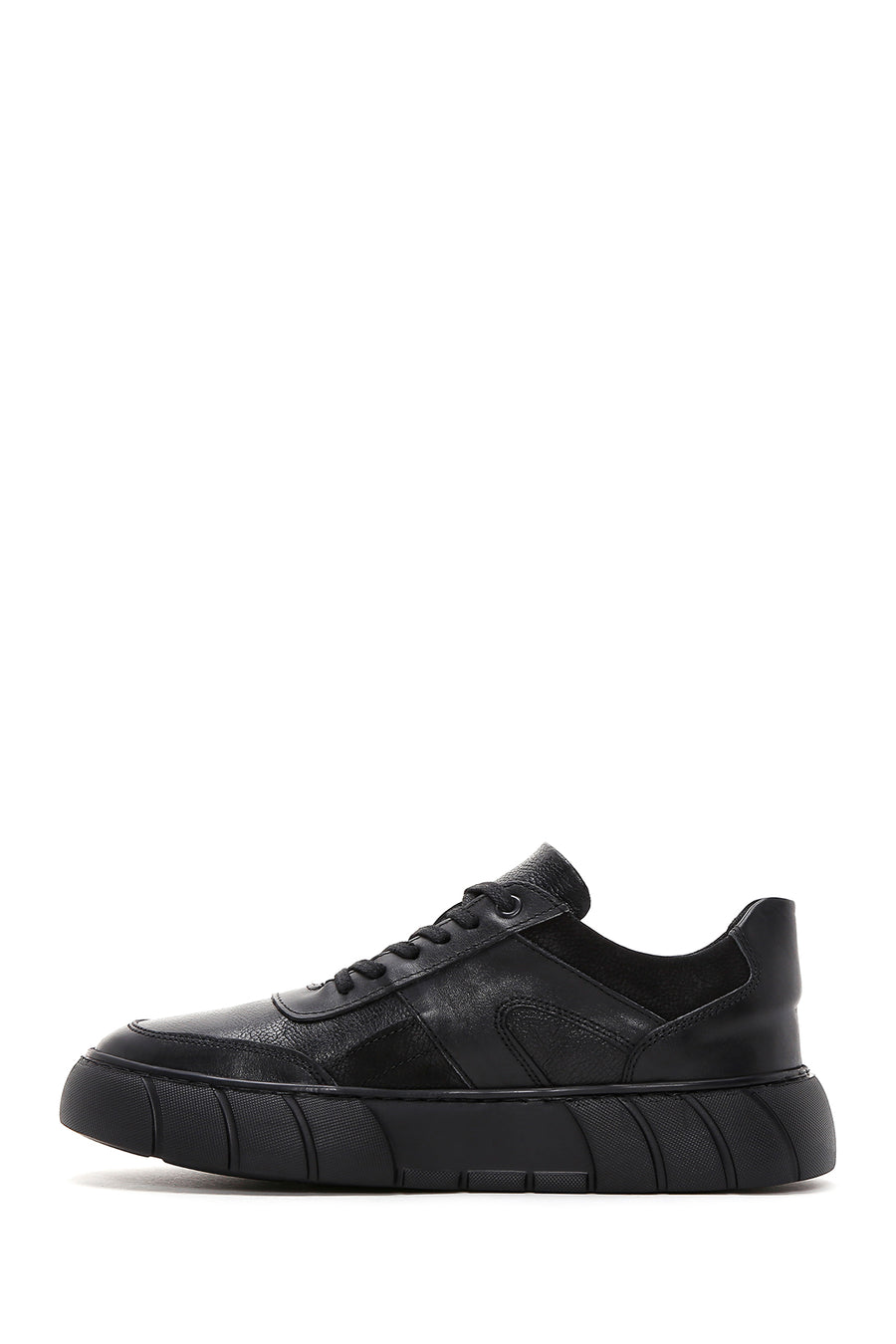 Men's Black Leather Thick Soled Sneaker
