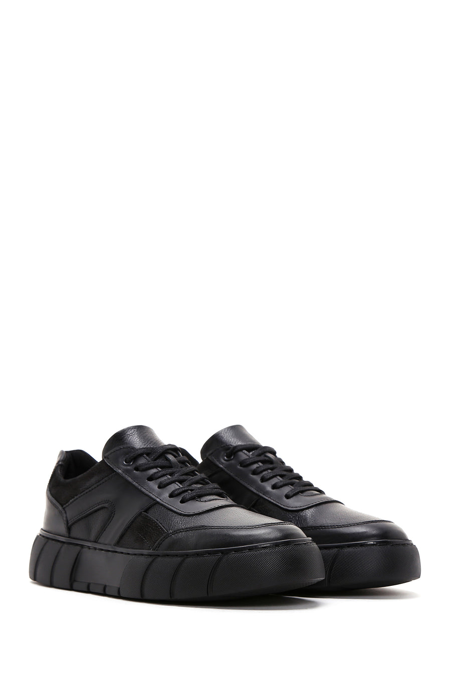 Men's Black Leather Thick Soled Sneaker