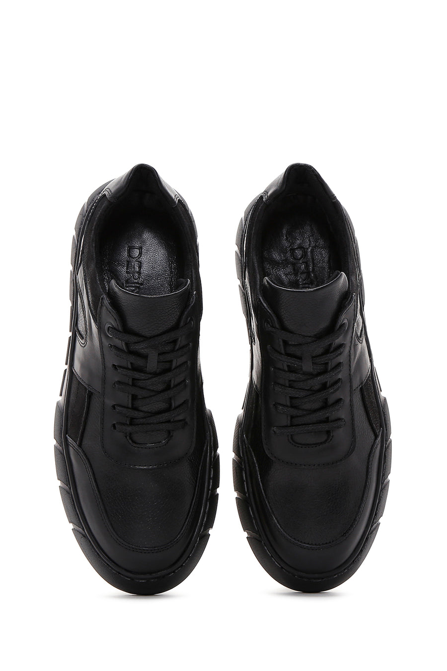 Men's Black Leather Thick Soled Sneaker