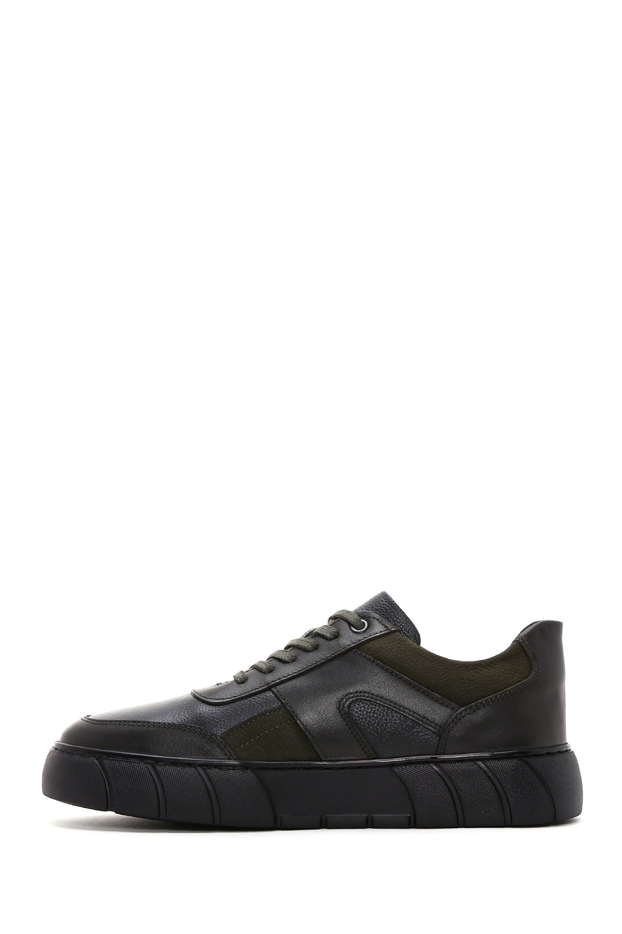 Men's Green Leather Thick Soled Sneaker