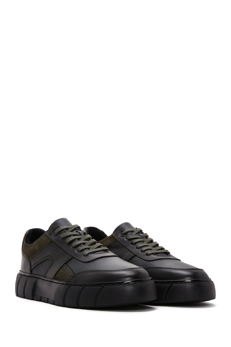 Men's Green Leather Thick Soled Sneaker