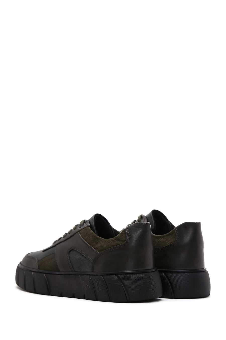 Men's Green Leather Thick Soled Sneaker
