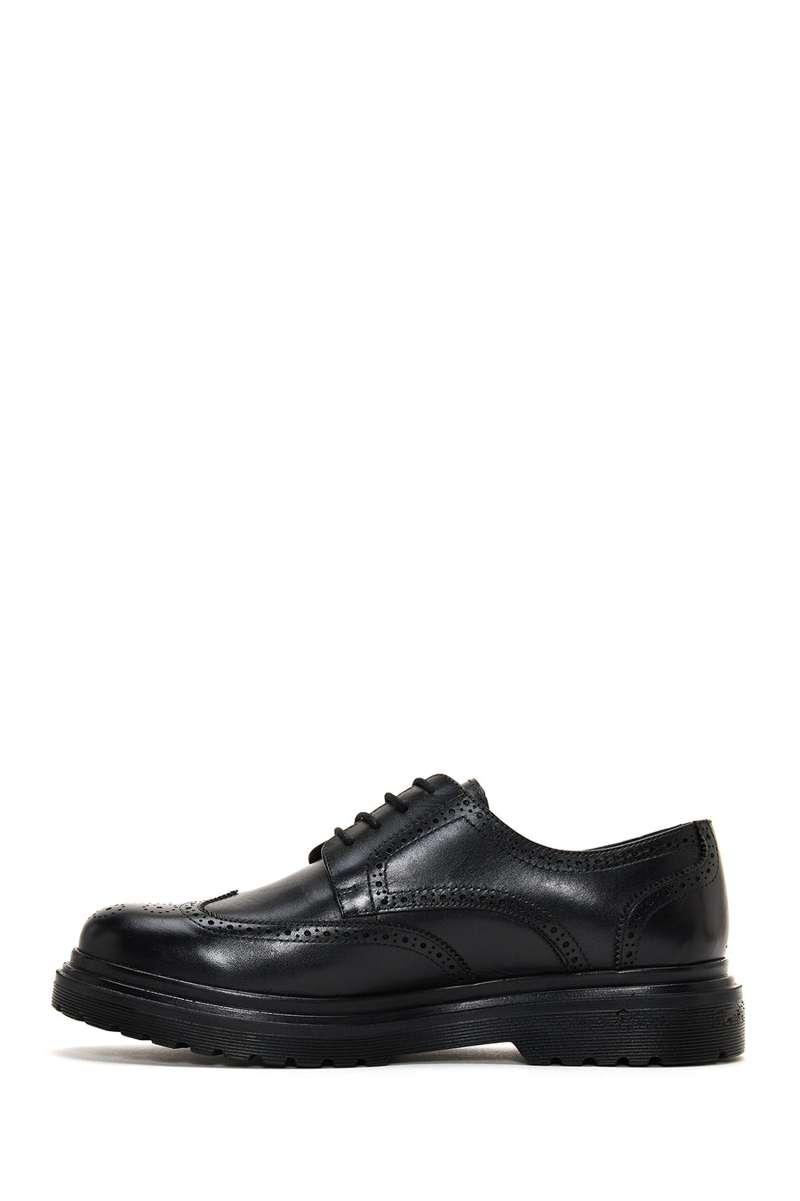 Men's Black Leather Thick Soled Casual Shoes