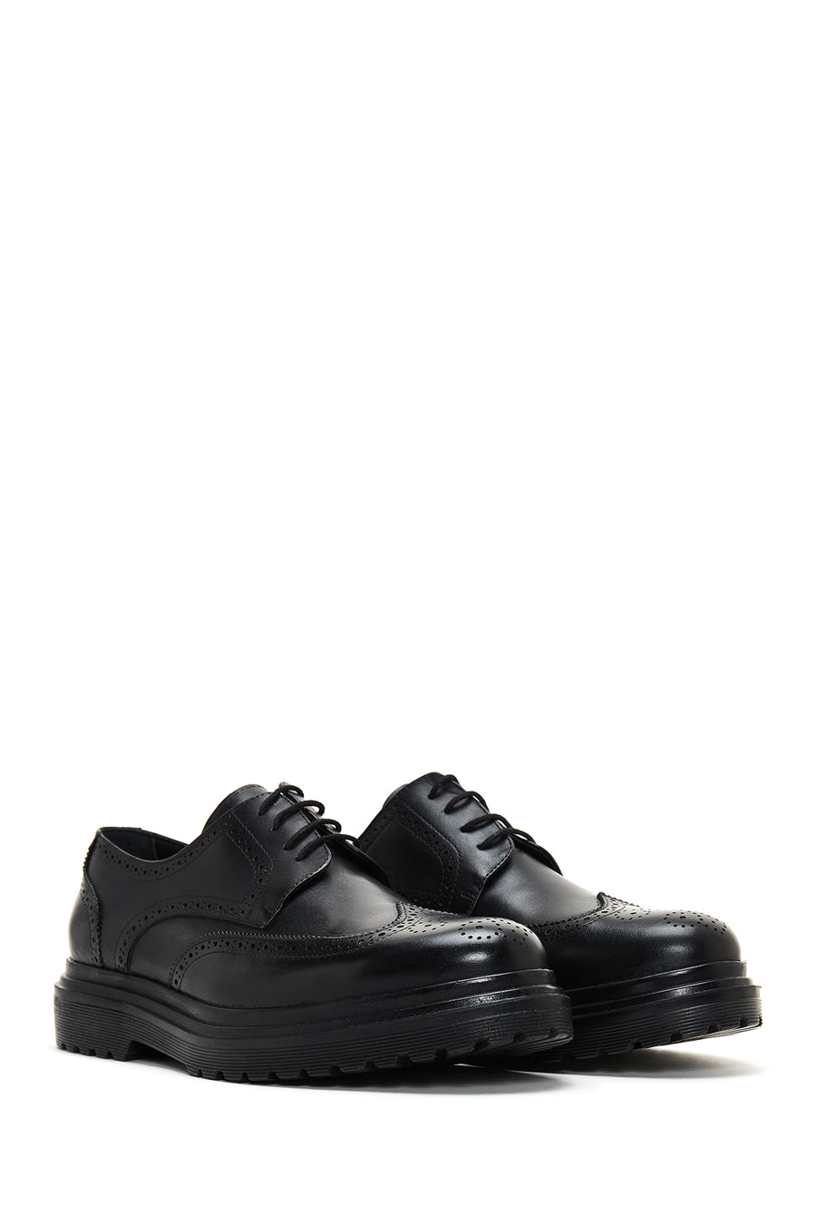 Men's Black Leather Thick Soled Casual Shoes