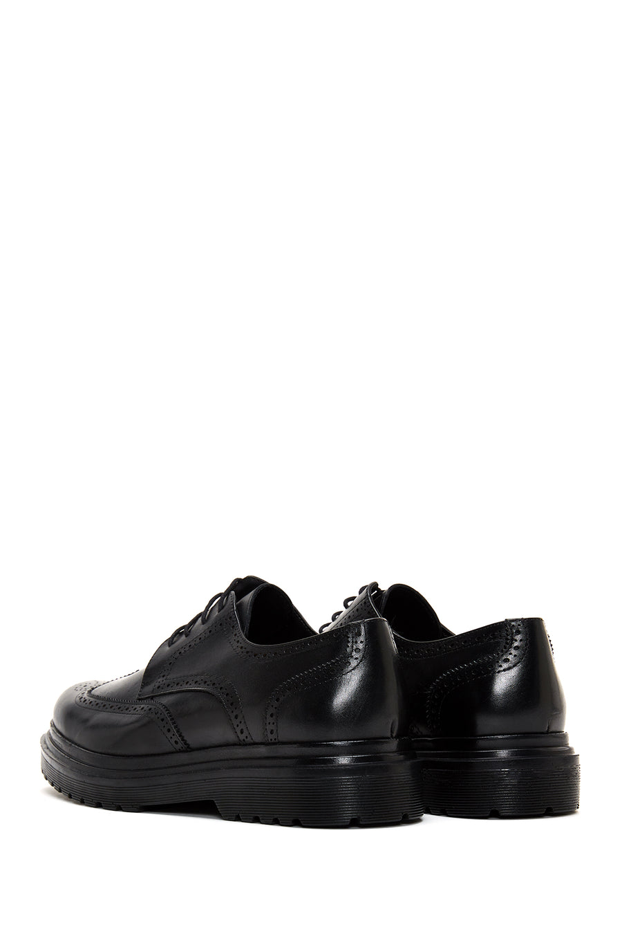 Men's Black Leather Thick Soled Casual Shoes