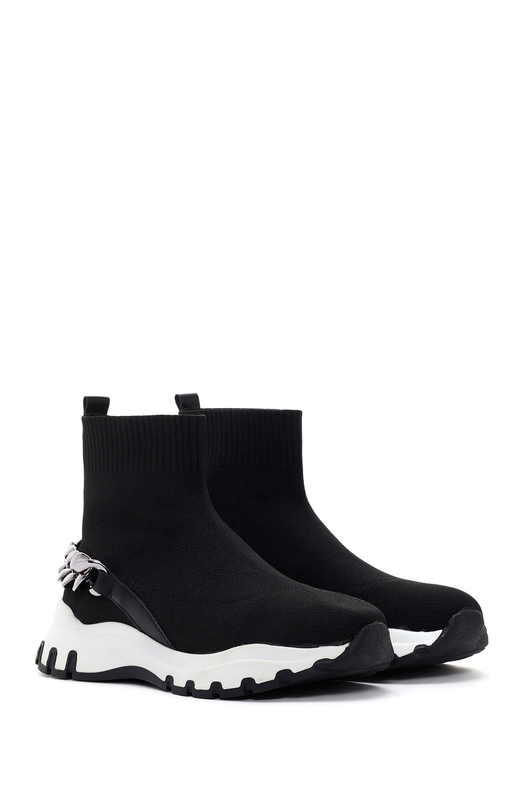 Kadın Siyah Kalın Tabanlı Bilekli Sneaker