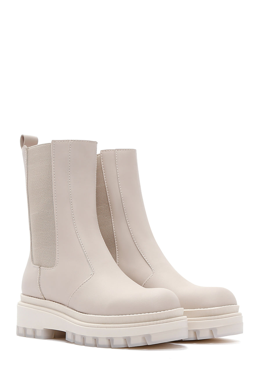 Women's Beige Thick Soled Chelsea Boots