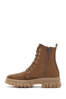 Women's Tan Suede Thick Soled Zippered Boots | Derimod