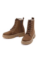 Women's Tan Suede Thick Soled Zippered Boots | Derimod