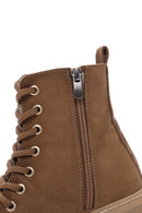 Women's Tan Suede Thick Soled Zippered Boots | Derimod