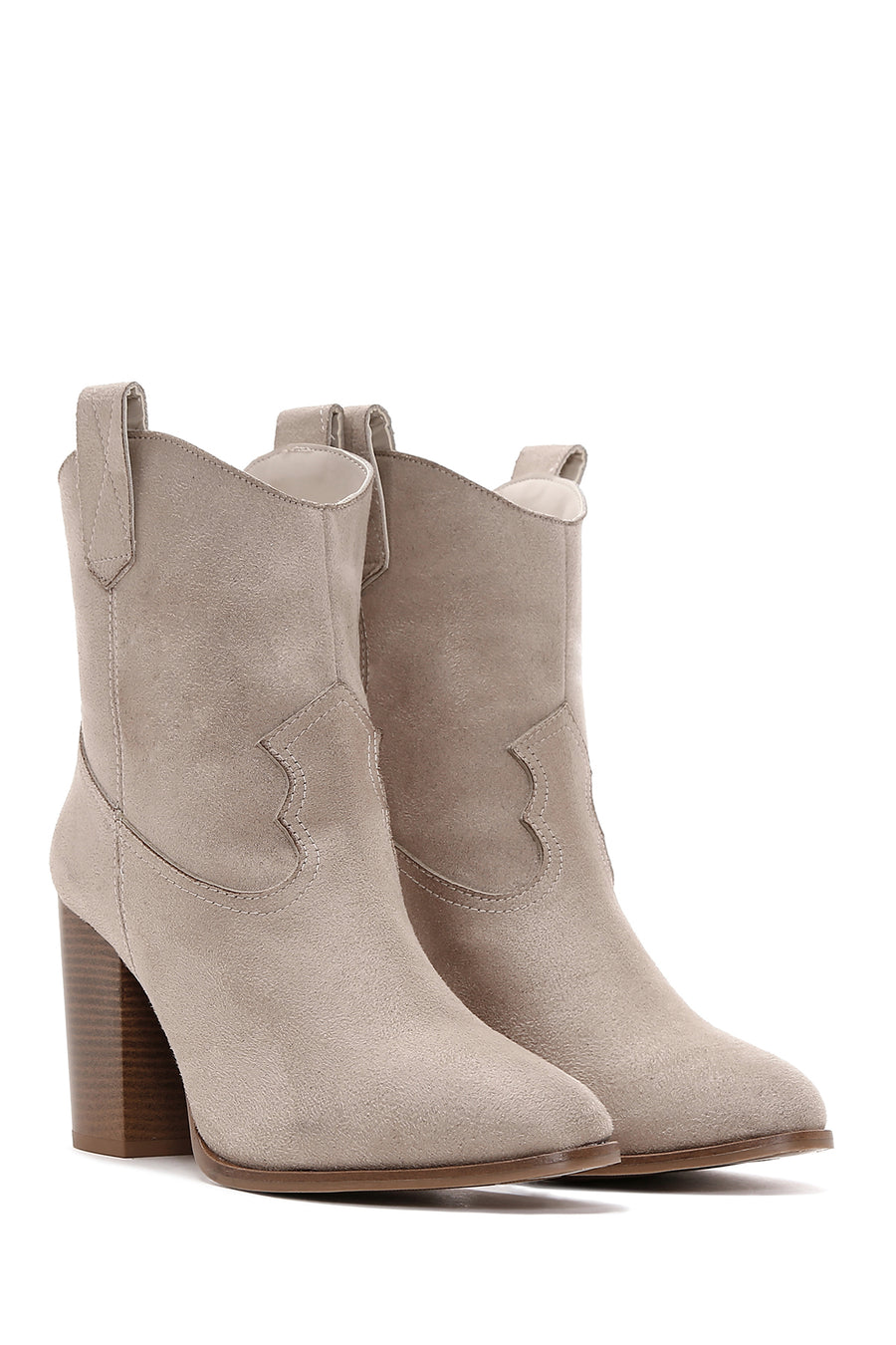 Women's Beige Suede Heeled Cowboy Boots