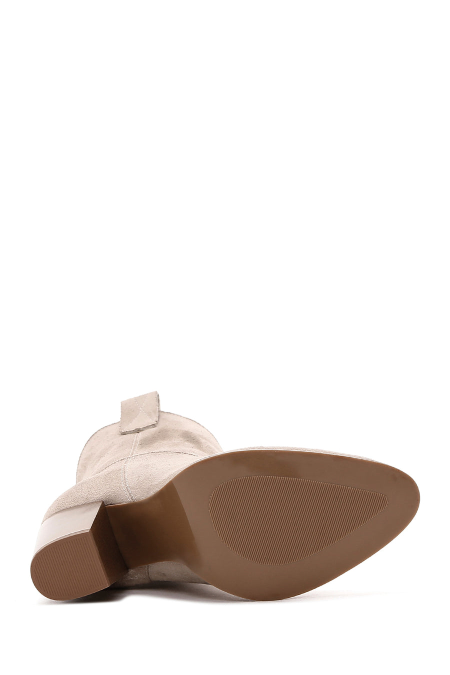 Women's Beige Suede Heeled Cowboy Boots