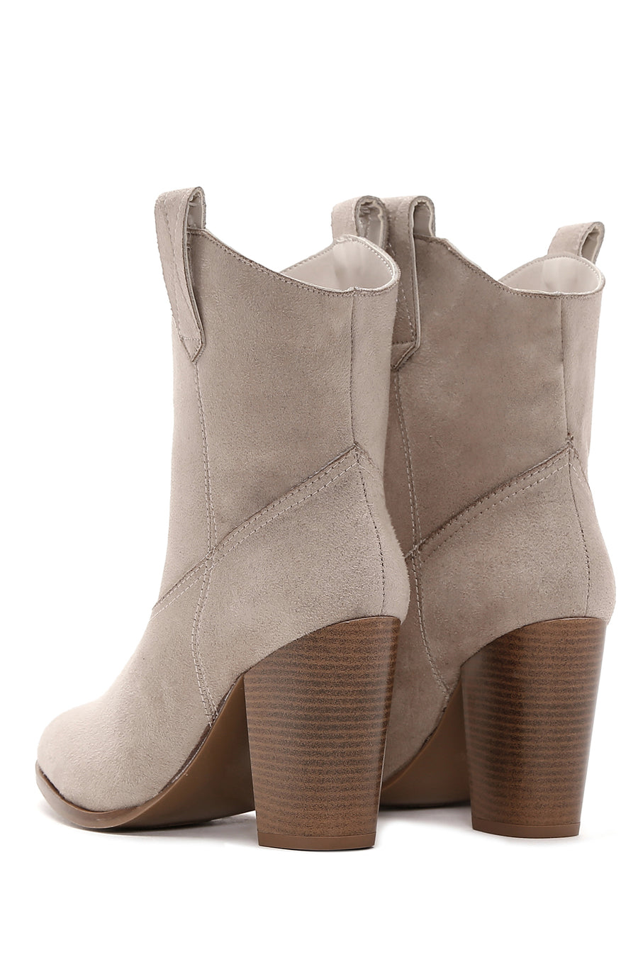 Women's Beige Suede Heeled Cowboy Boots