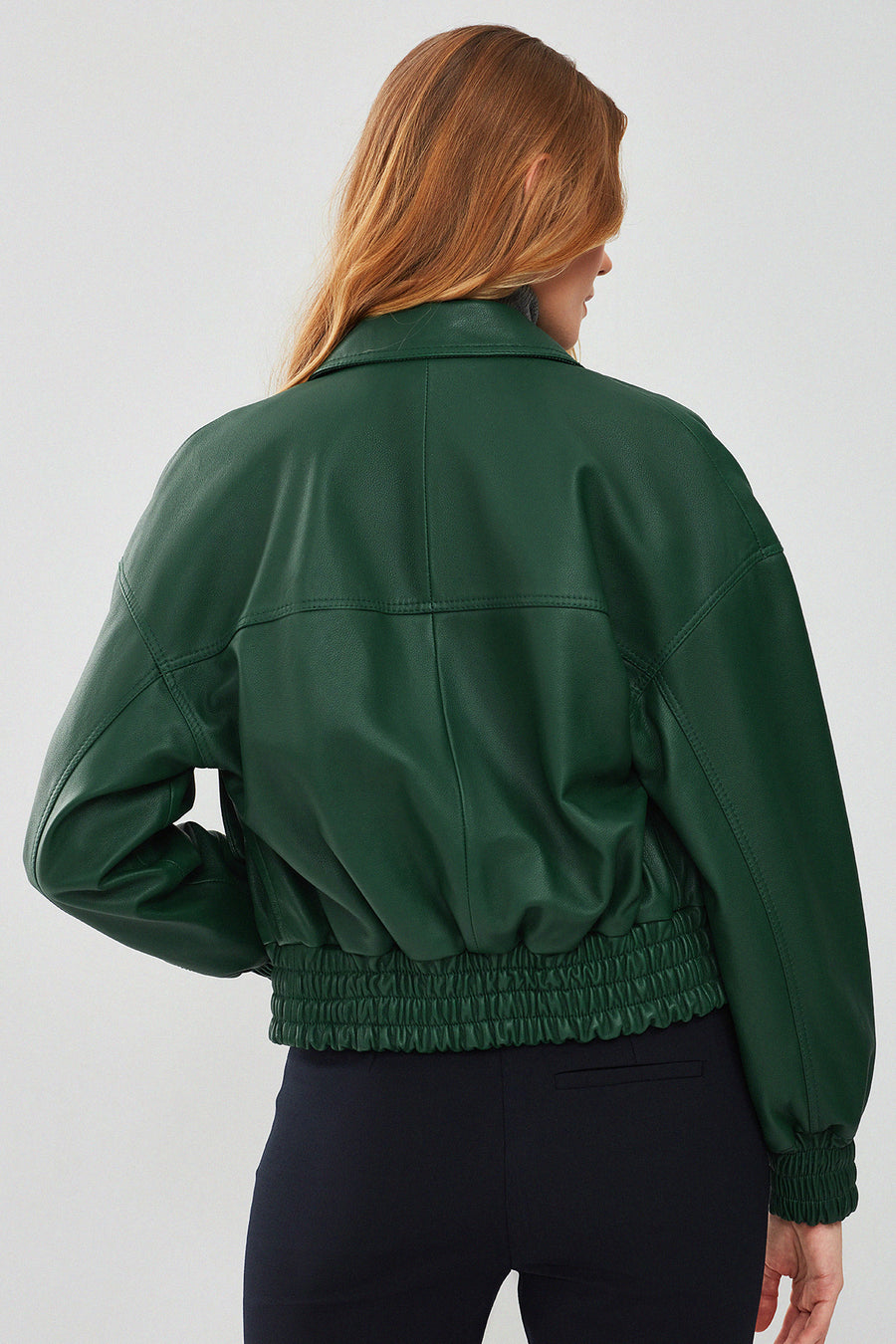 Chloe Kadın Yeşil Oversize Kısa Deri Mont