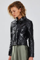 Sirena Women's Black Short Leather Jacket | Derimod
