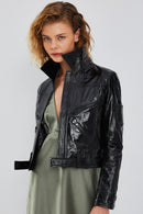 Sirena Women's Black Short Leather Jacket | Derimod