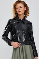 Sirena Women's Black Short Leather Jacket | Derimod