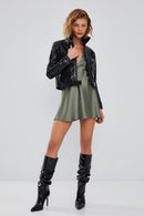 Sirena Women's Black Short Leather Jacket | Derimod