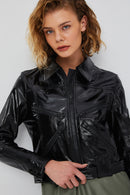 Sirena Women's Black Short Leather Jacket | Derimod