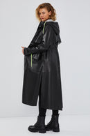 Rihanna Kadın Siyah Kapüşonlu Deri Trençkot | Derimod