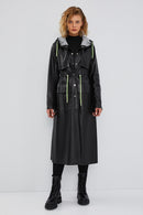 Rihanna Kadın Siyah Kapüşonlu Deri Trençkot | Derimod