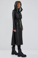 Rihanna Kadın Siyah Kapüşonlu Deri Trençkot | Derimod