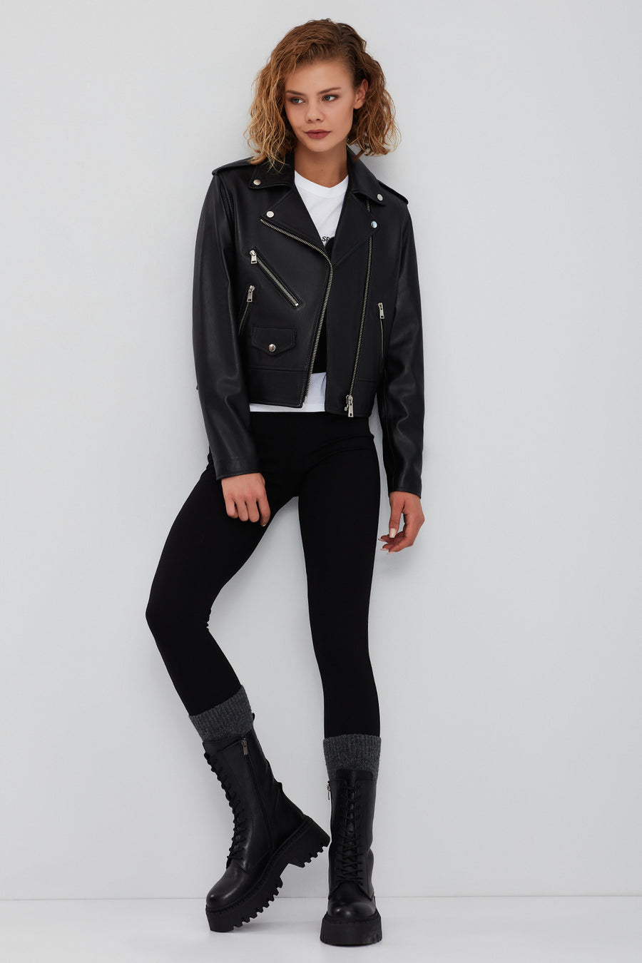 New Look Kadın Siyah Biker Deri Ceket